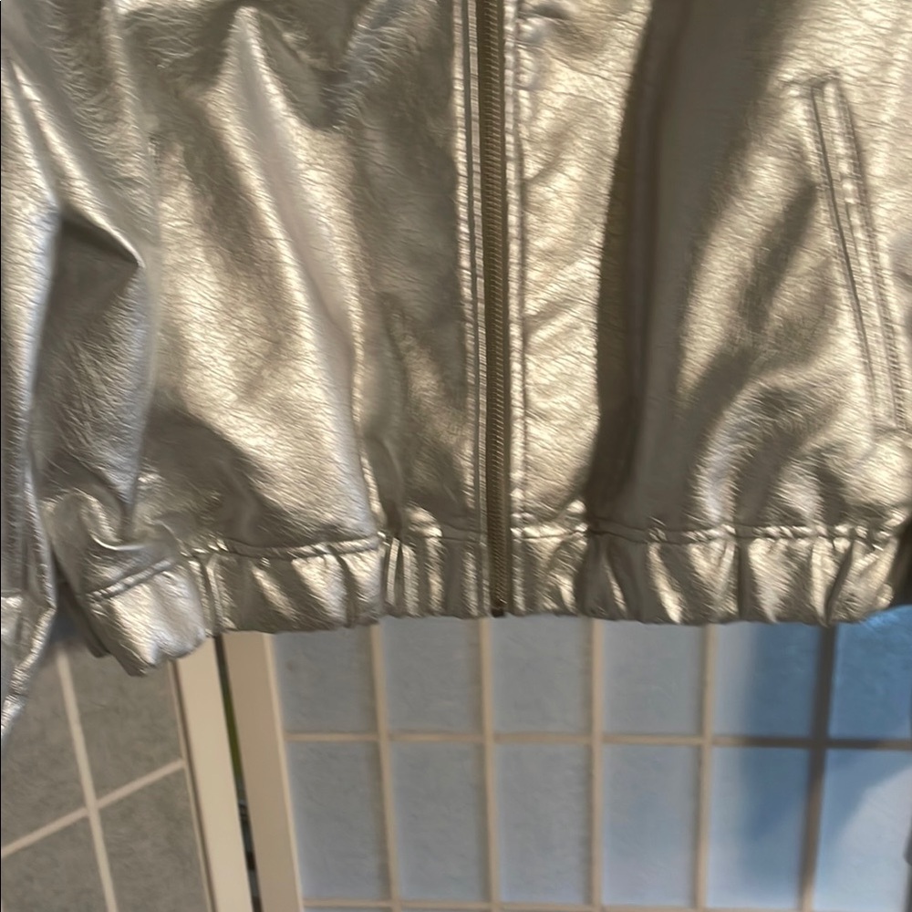 Zara Silver Bomber Jacket with Stand-Up Collar and Elasticized Cuffs - Picture 4 of 8